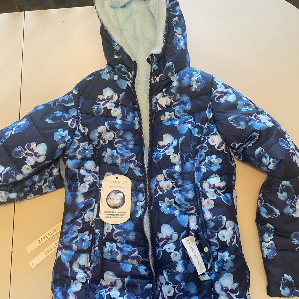 Madden Girl Blue Floral Puffer Jacket